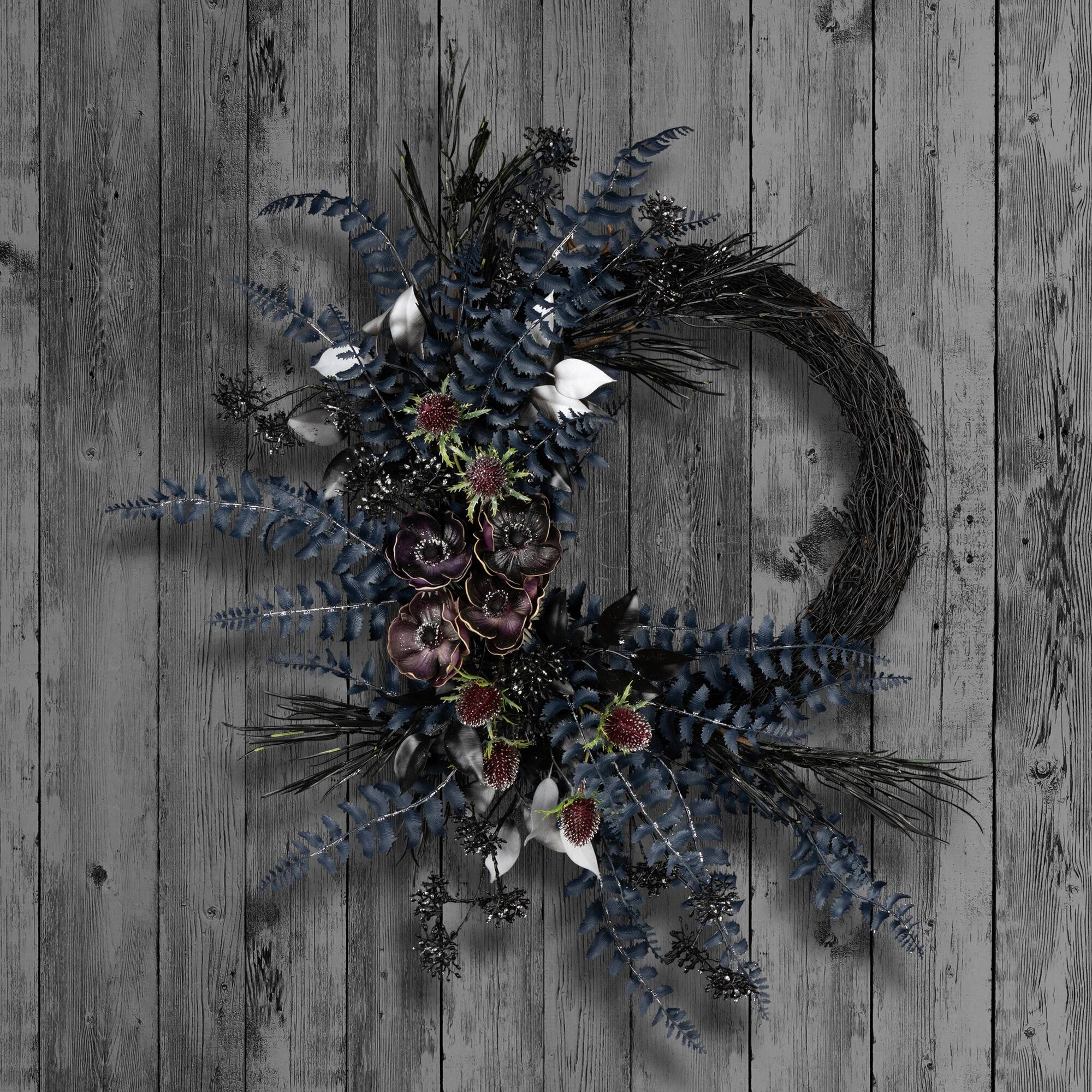 18" Deep Purple Fern Wreath with Cherry Blossom Wreath